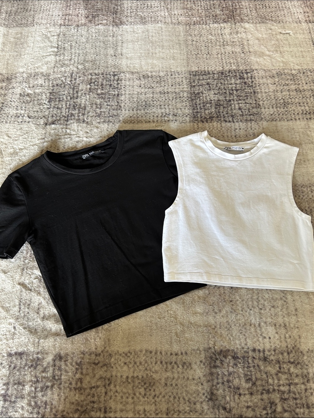 Zara Black Short-Sleeve Tee & White Sleeveless Crop Top Bundle